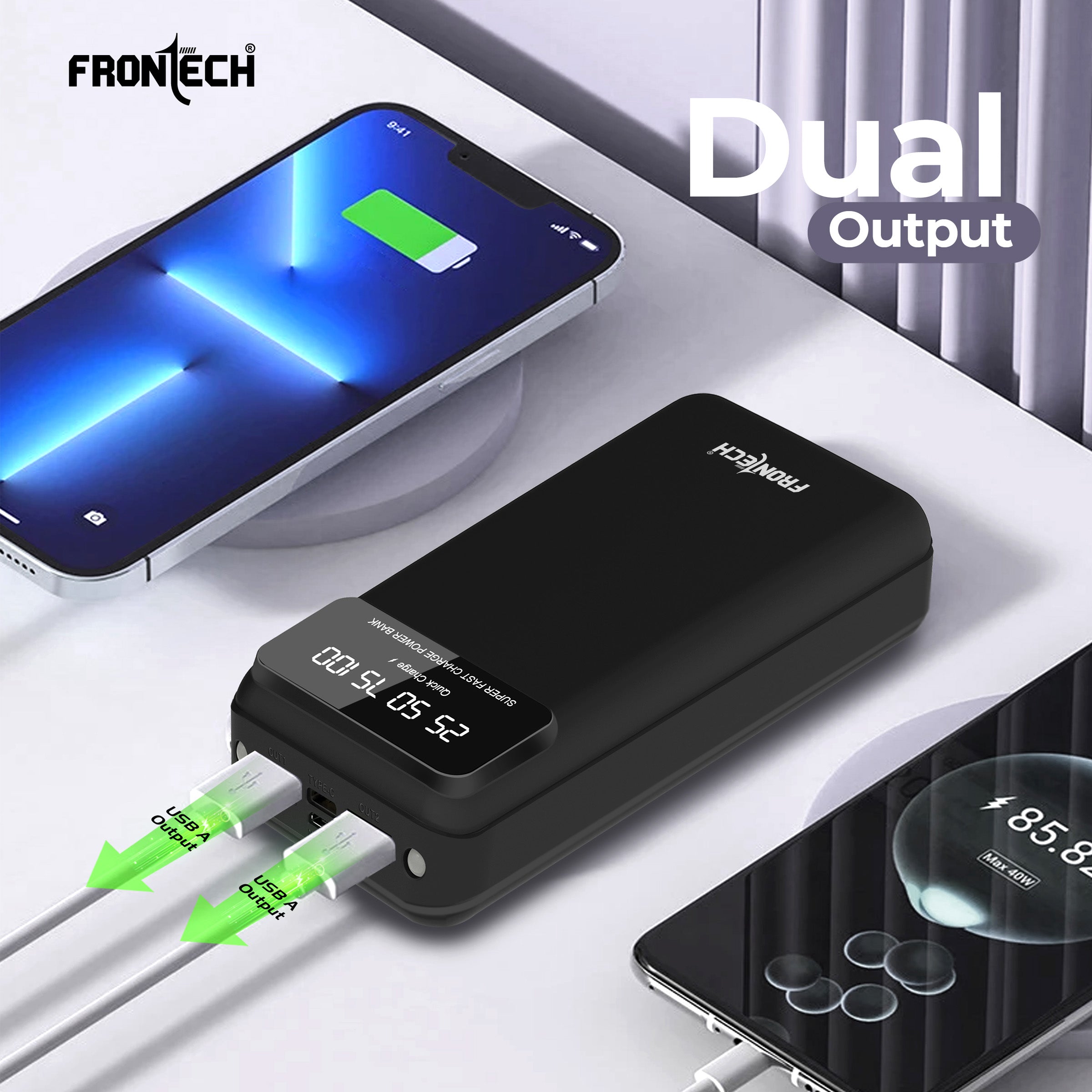 Frontech 20000 mAh Li-Polymer Power Bank with LED Indicator, Dual USB (PB-0008) Frontech 20000 mAh Li-Polymer Power Bank with LED Indicator, Dual USB (PB-0008)